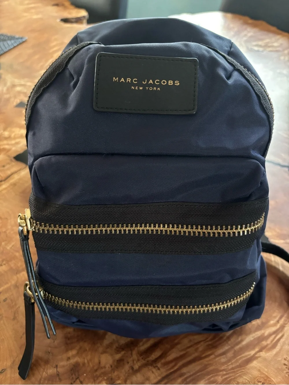 Marc Jacobs Navy Nylon Medium Backpack with Gold Hardware